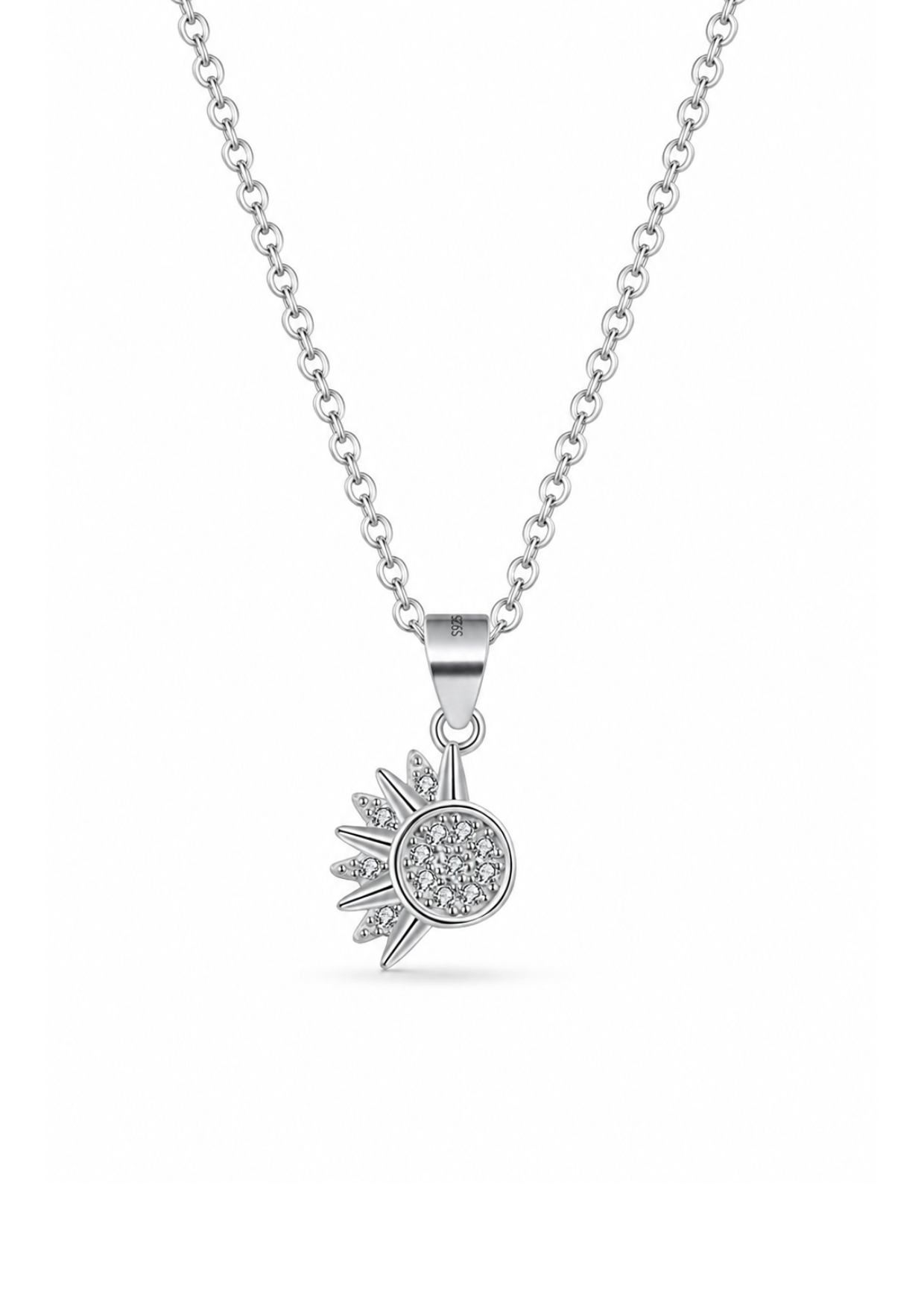 Juego de dijes sol y luna con zirconias plateado plata de ley 925