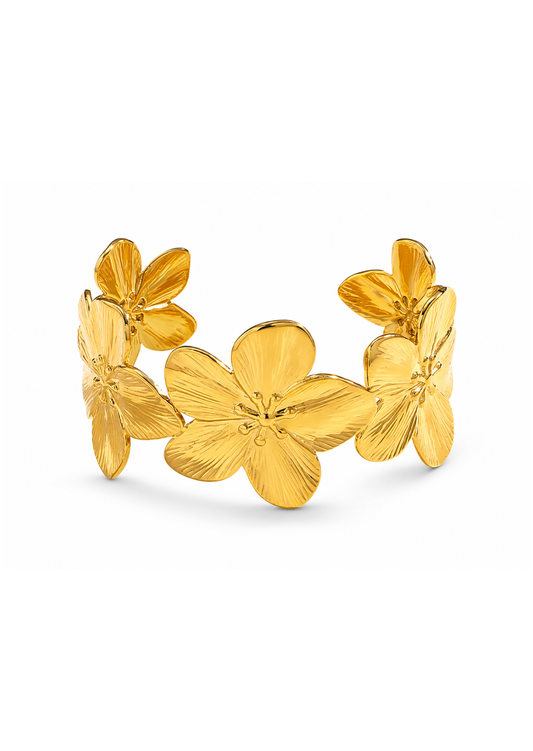 Brazalete abierto con flores acero inoxidable 304