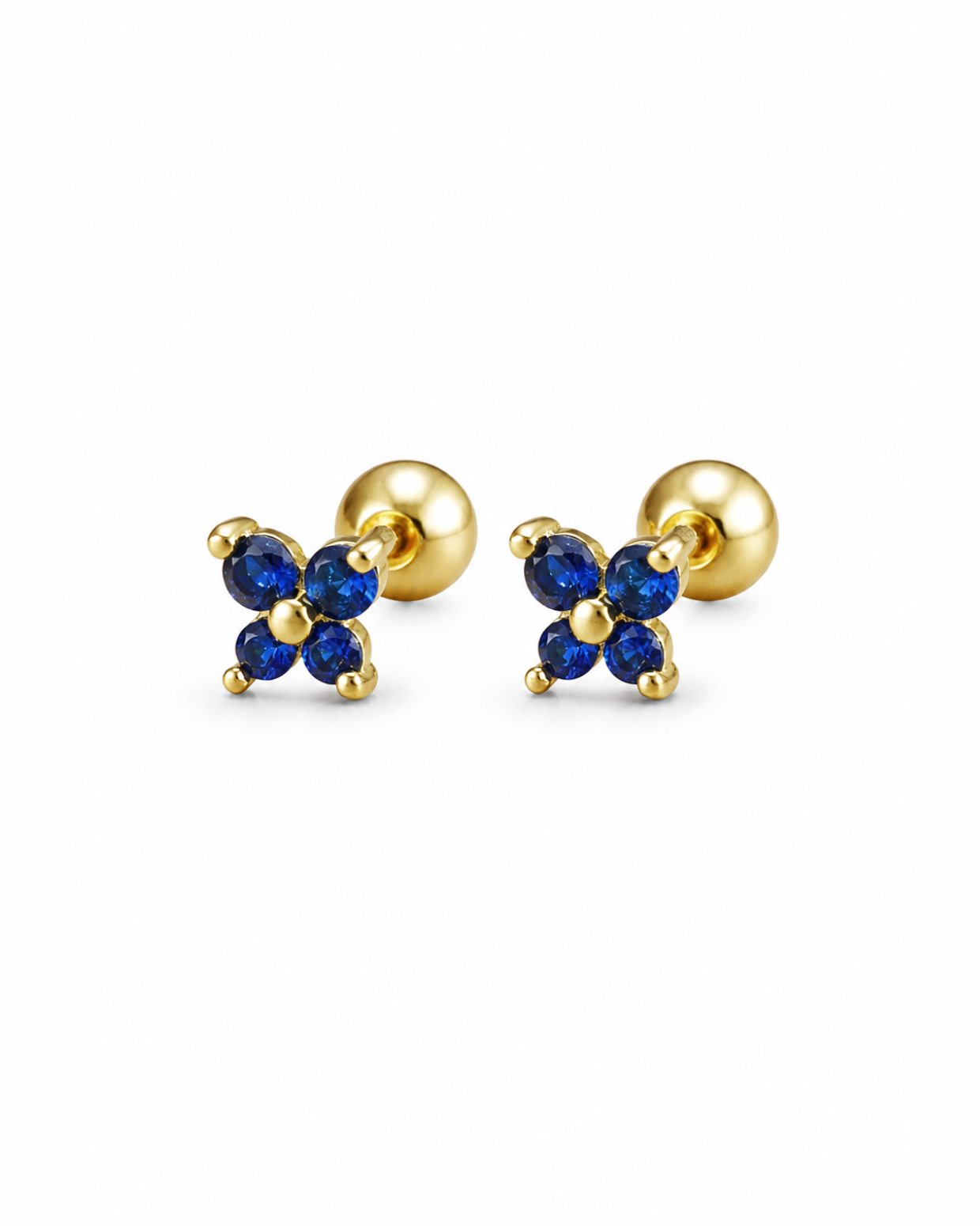 Aretes stud cuatro pétalos circón acero inoxidable 304 Waterproof 💧