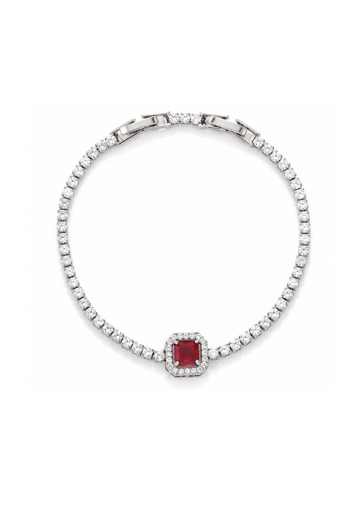 Pulsera tipo tenis con piedra central cobre chapado en oro