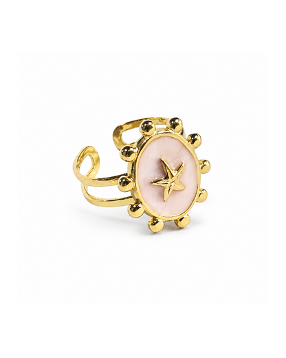 Anillo ovalado con estrella y borde de esferas acero inoxidable 304 Waterproof 💧