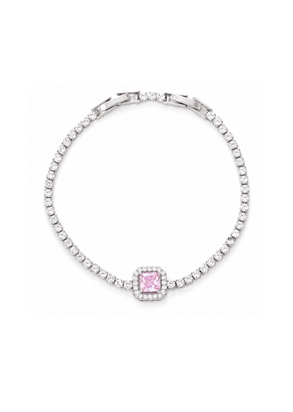 Pulsera tipo tenis con piedra central cobre chapado en oro