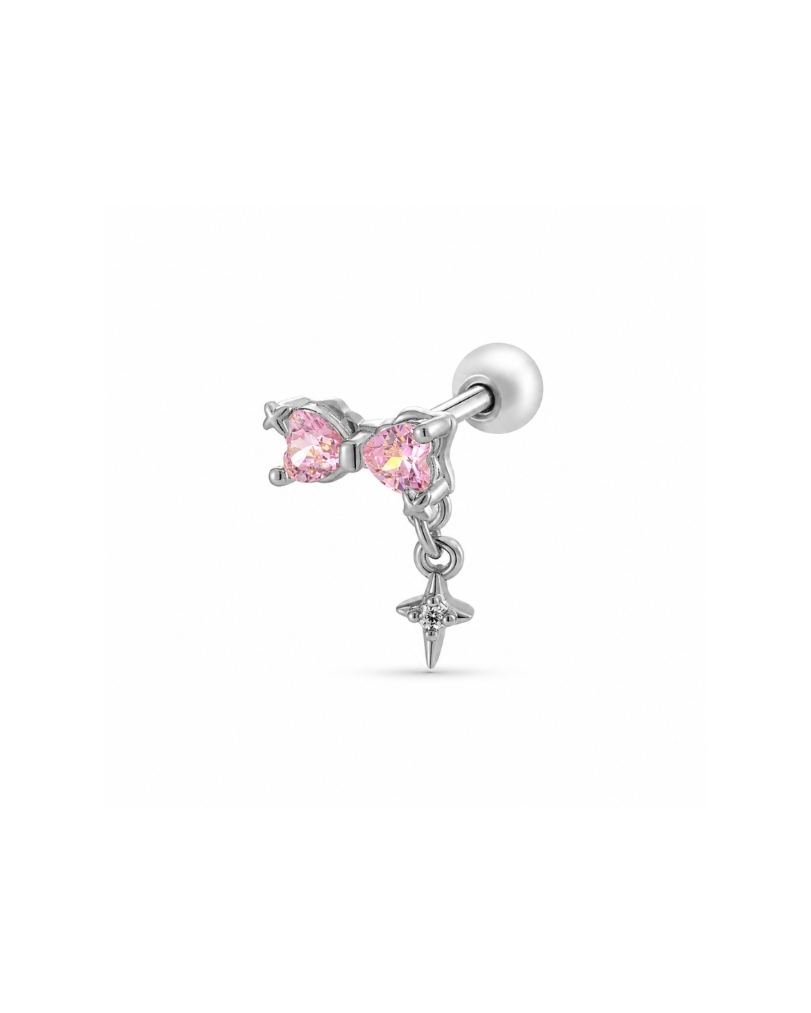 Piercing moño rosa con estrella colgante acero inoxidable 316L Waterproof 💧