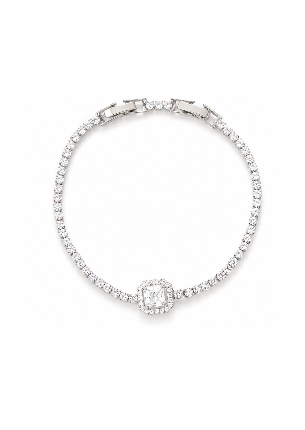 Pulsera tipo tenis con piedra central cobre chapado en oro