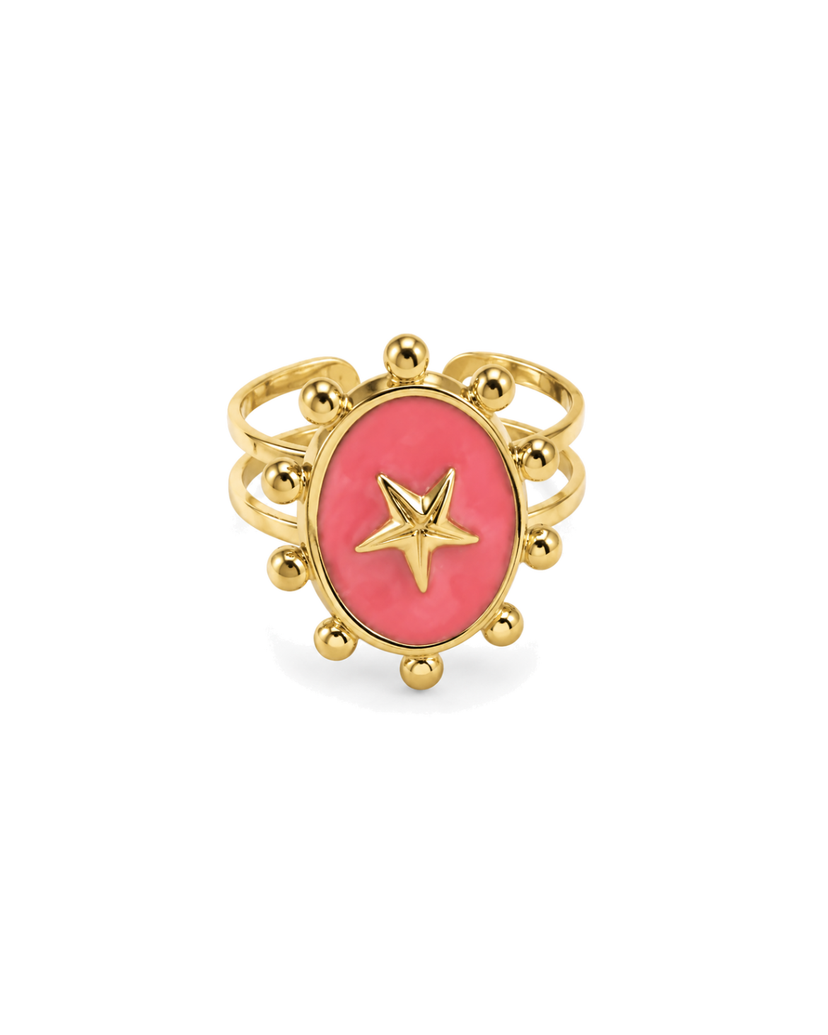 Anillo ovalado con estrella y borde de esferas acero inoxidable 304 Waterproof 💧