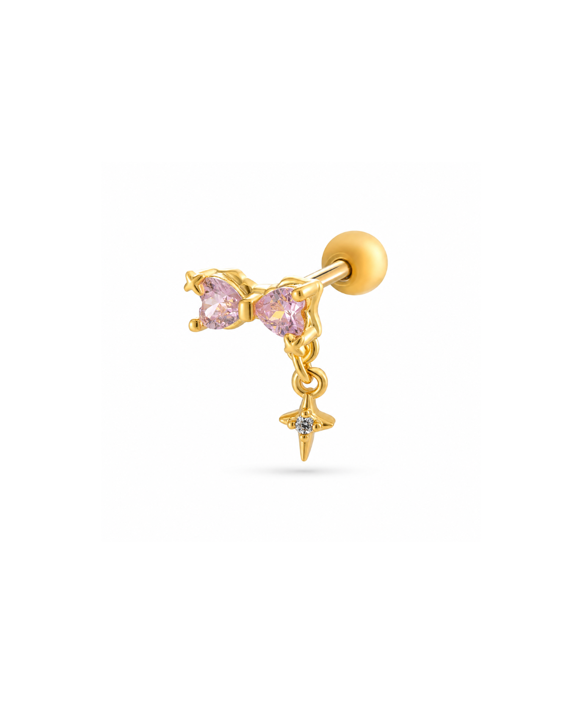 Piercing moño rosa con estrella colgante acero inoxidable 316L Waterproof 💧