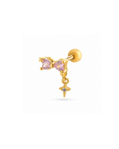 Piercing moño rosa con estrella colgante acero inoxidable 316L Waterproof 💧