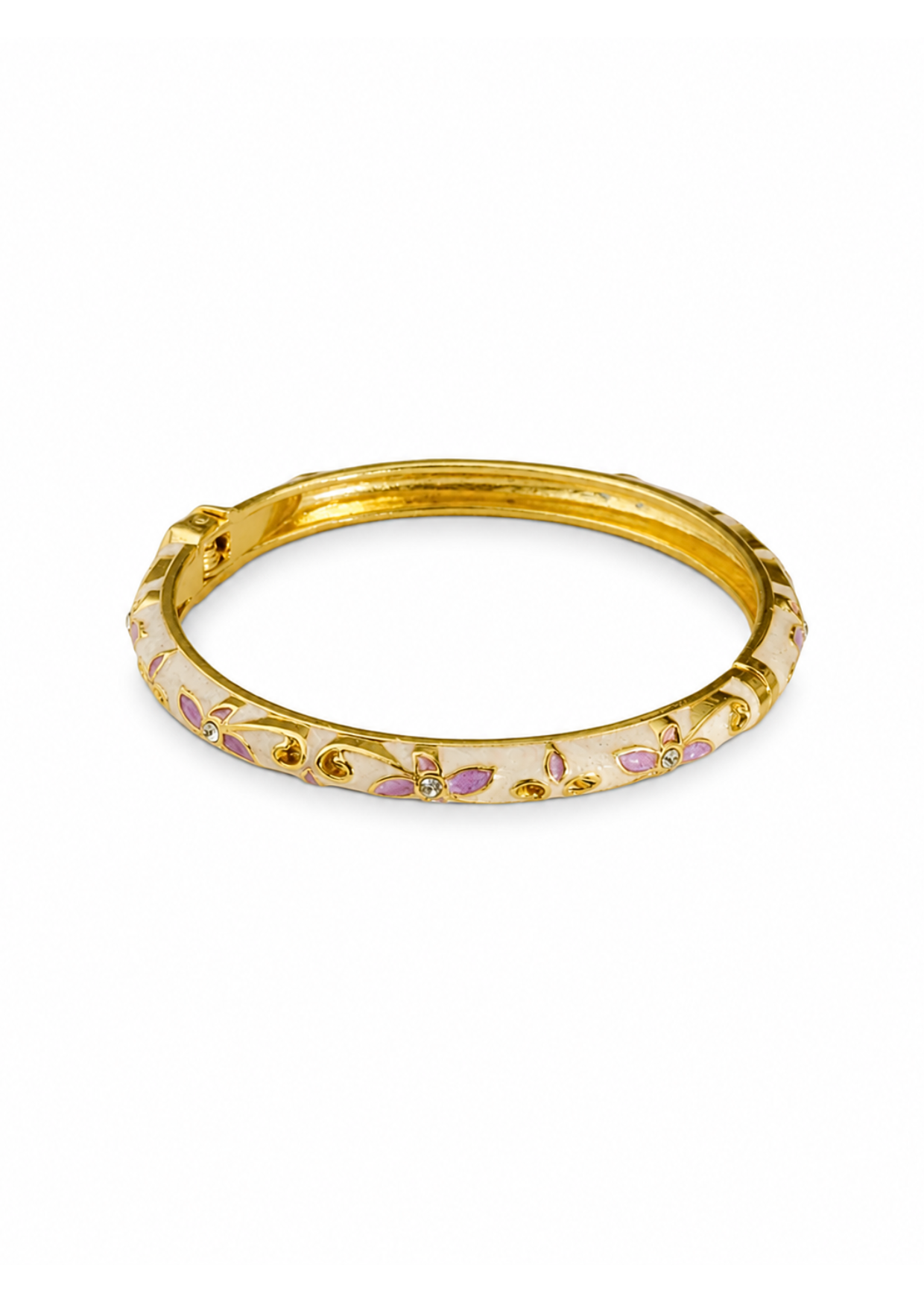 Brazalete rígido con flores y circón Incrustado baño de oro
