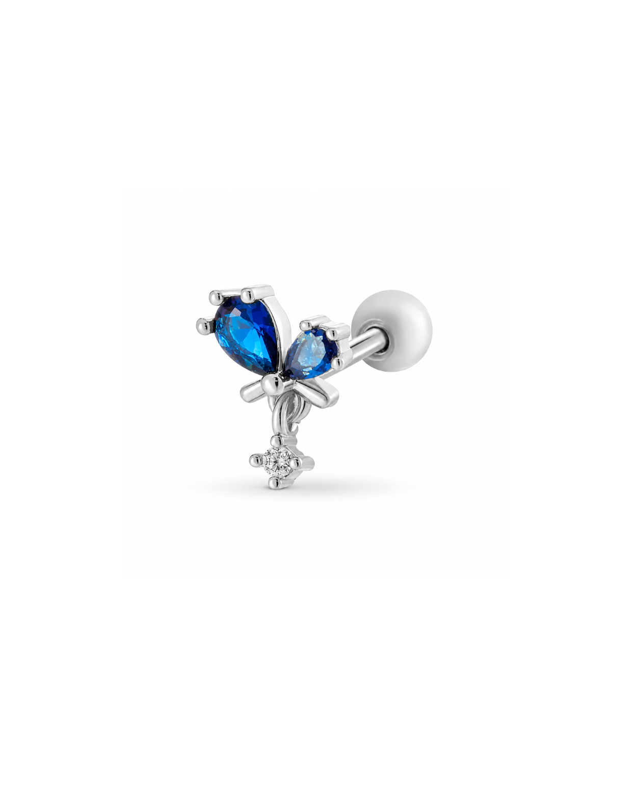 Piercing mariposa azul con cristal colgante acero inoxidable 316L Waterproof 💧