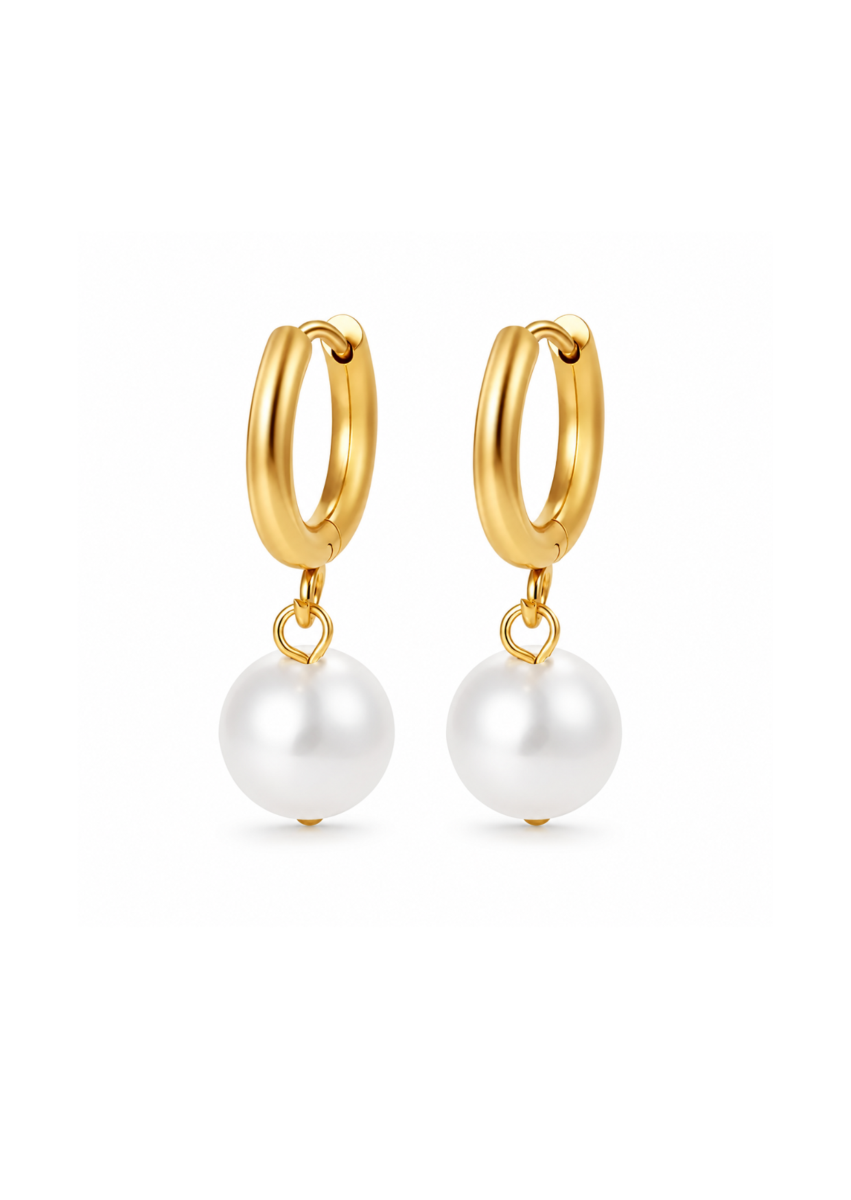 Aretes huggies con perla redonda acero inoxidable 304 Waterproof 💧