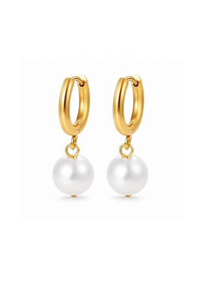 Aretes huggies con perla redonda acero inoxidable 304 Waterproof 💧