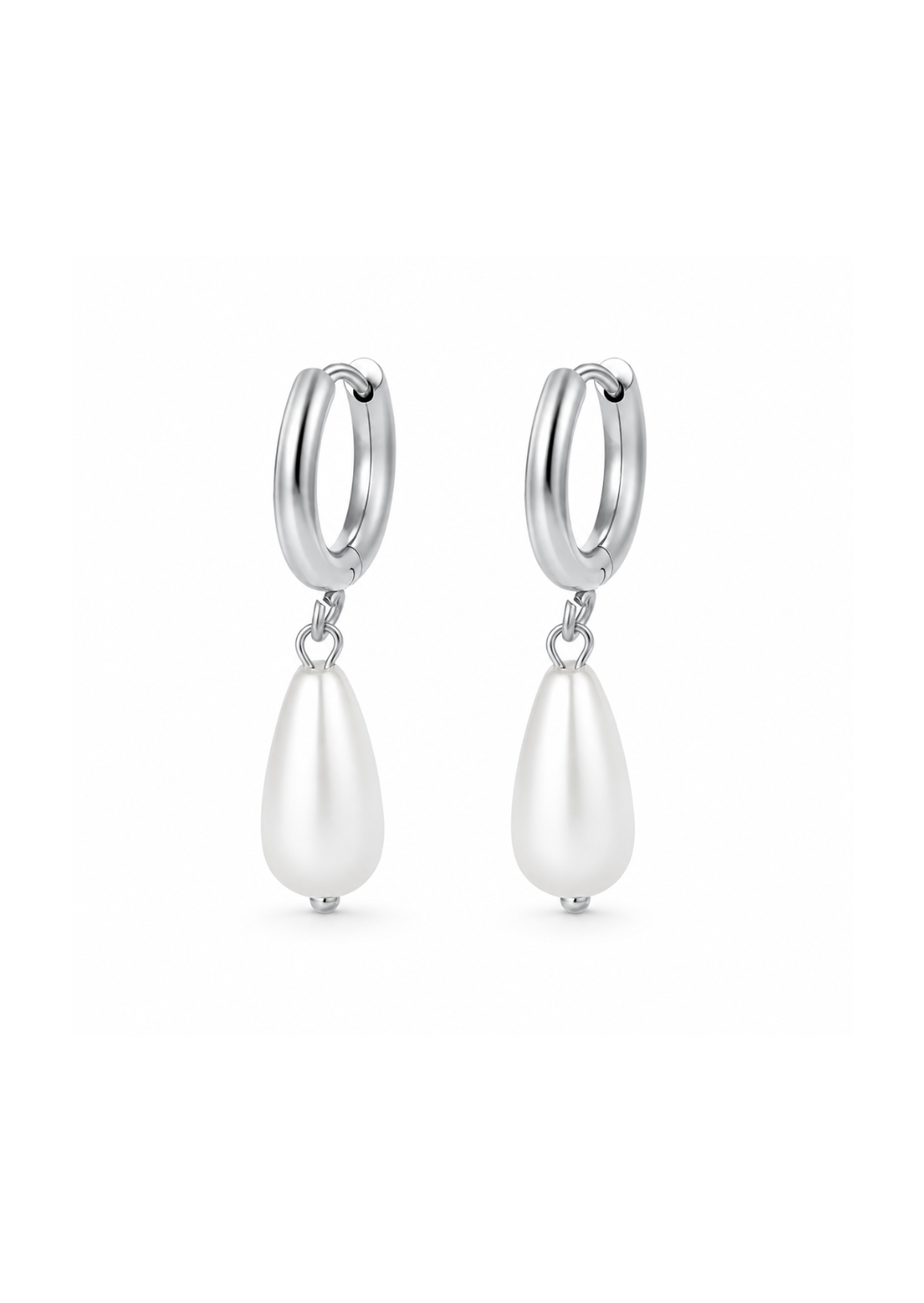 Aretes huggies con perla en gota acero inoxidable 304 Waterproof 💧