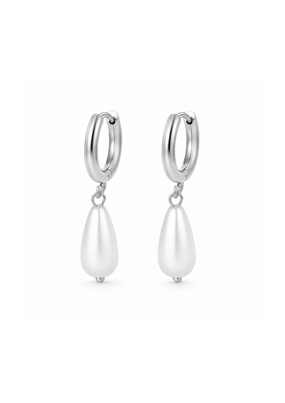 Aretes huggies con perla en gota acero inoxidable 304 Waterproof 💧
