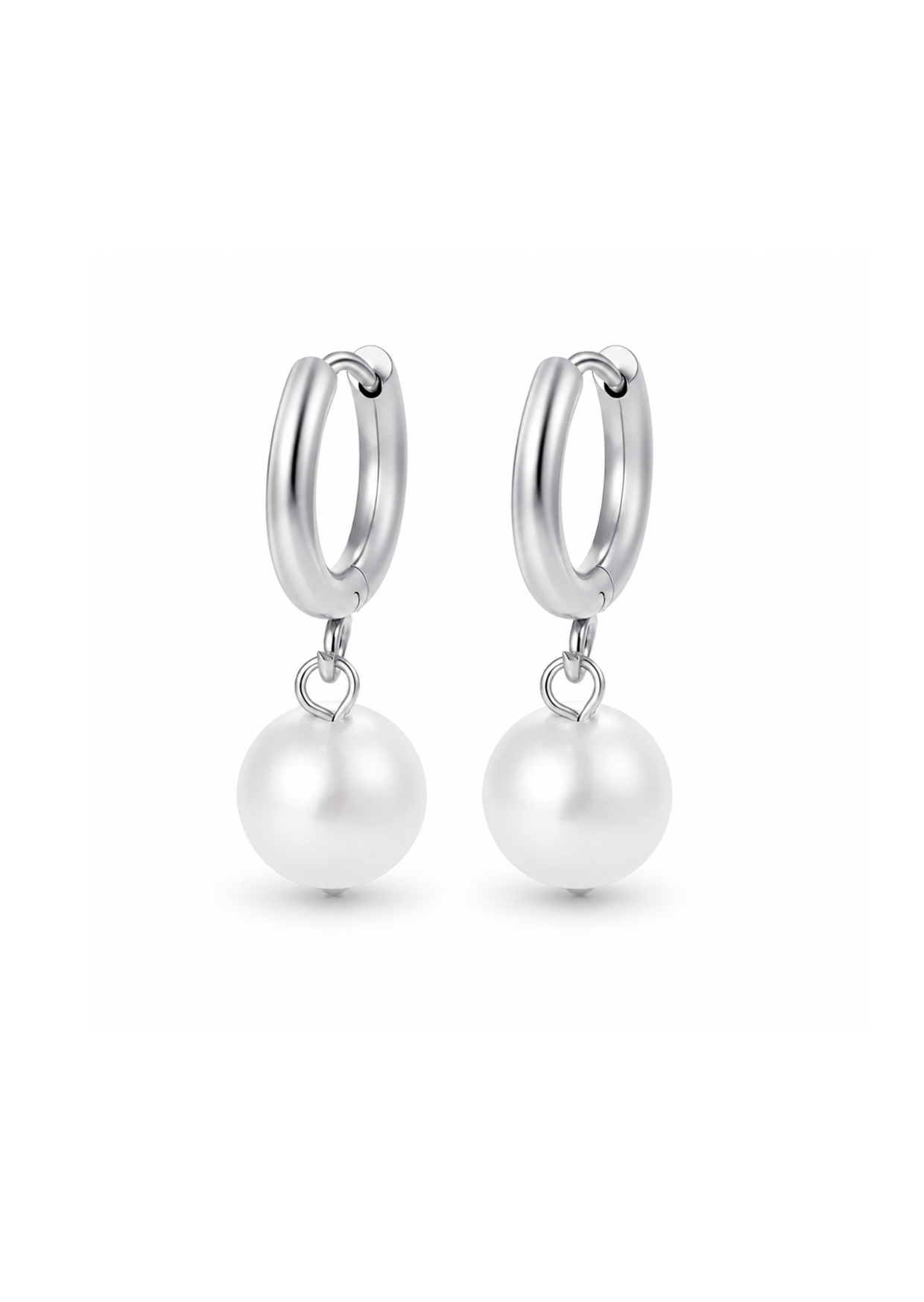 Aretes huggies con perla redonda acero inoxidable 304 Waterproof 💧