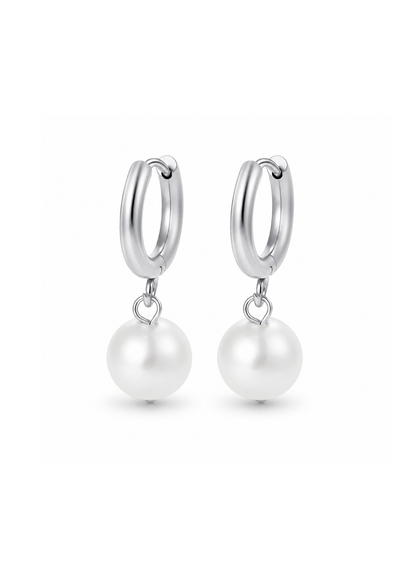 Aretes huggies con perla redonda acero inoxidable 304 Waterproof 💧