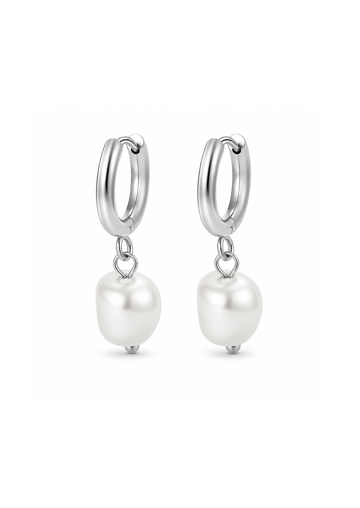 Aretes huggies con perla irregular acero inoxidable 304 Waterproof 💧