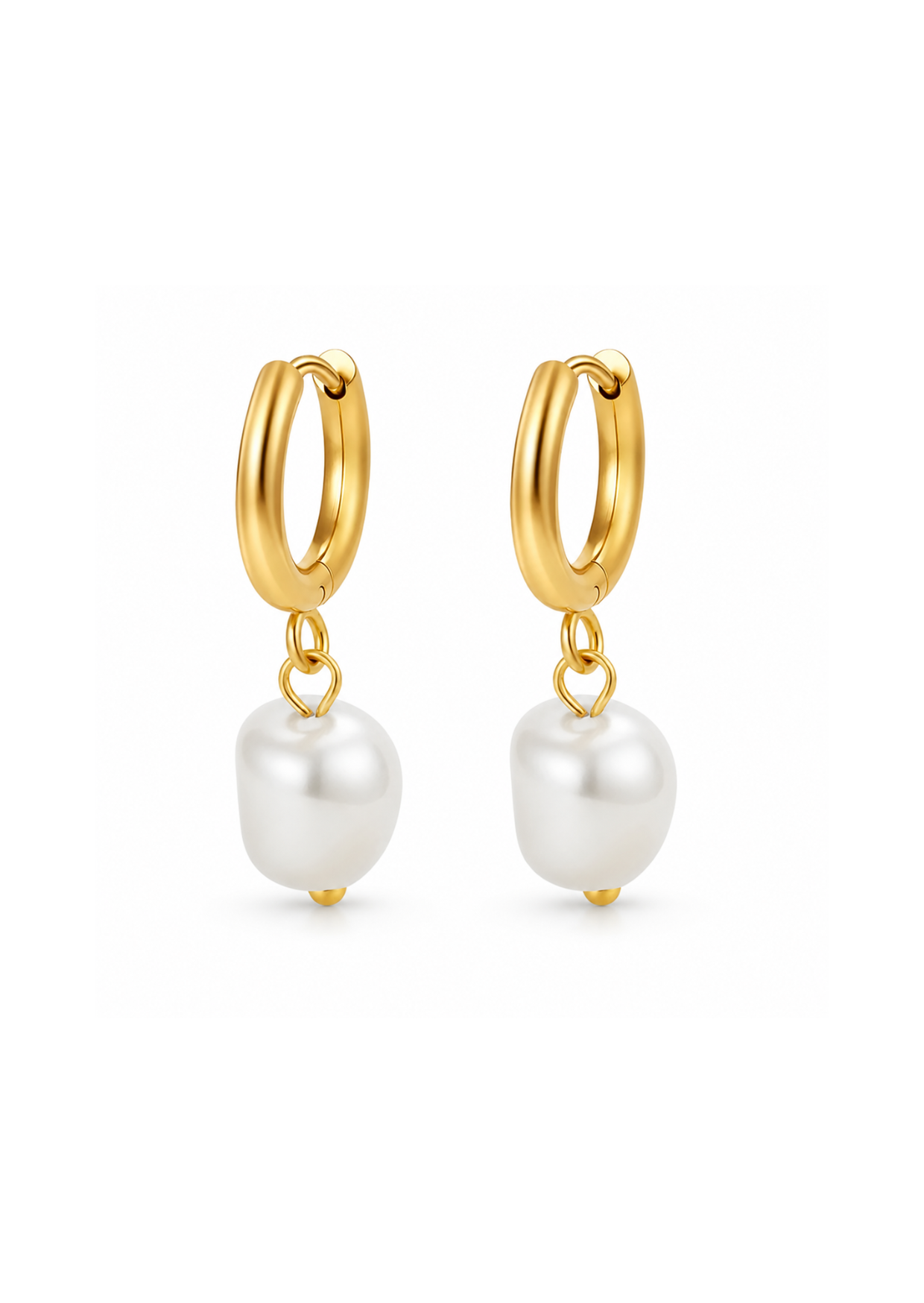 Aretes huggies con perla irregular acero inoxidable 304 Waterproof 💧