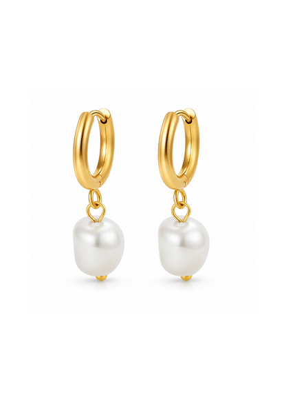 Aretes huggies con perla irregular acero inoxidable 304 Waterproof 💧
