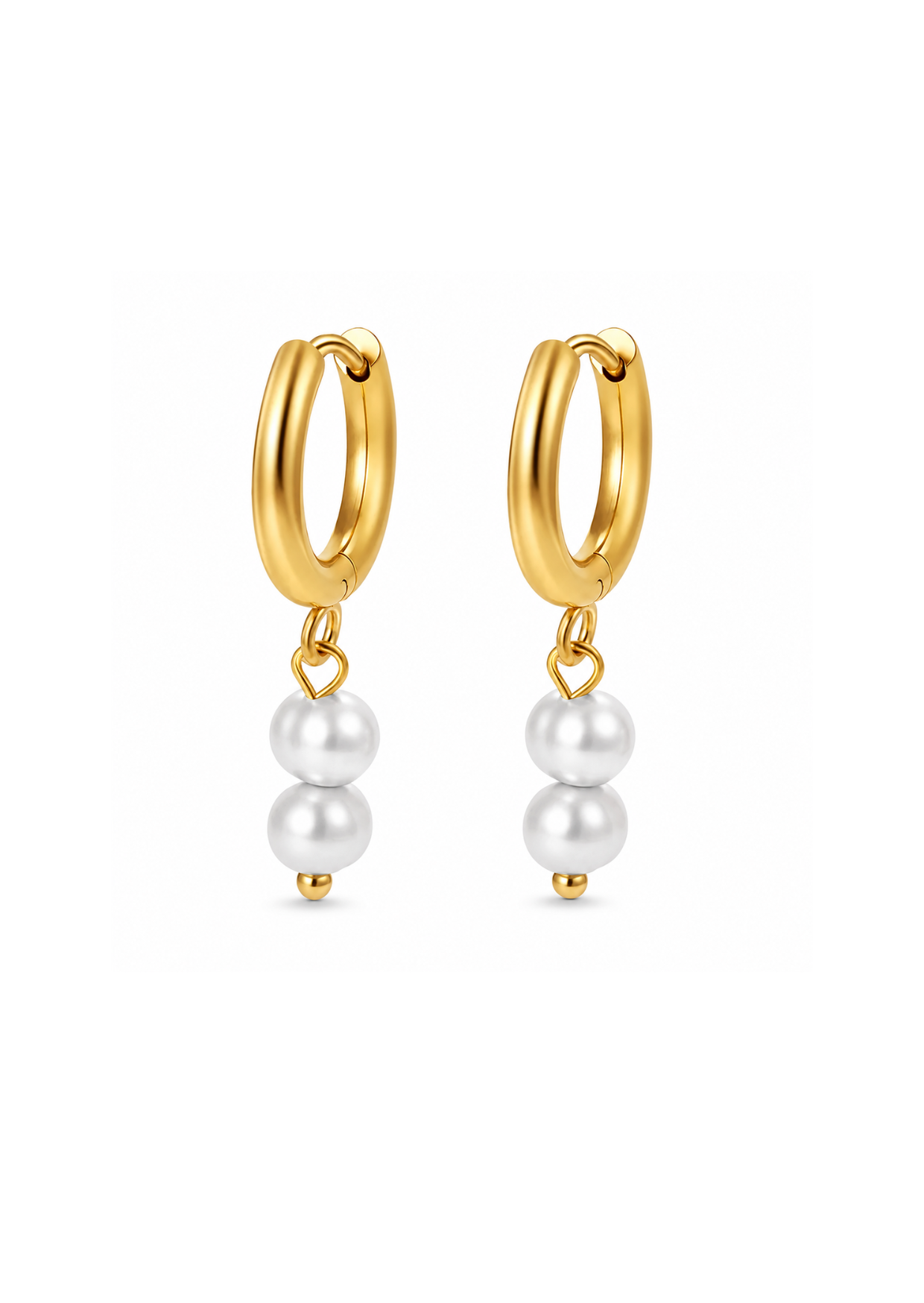 Aretes huggies con dos perlas acero inoxidable 304 Waterproof 💧