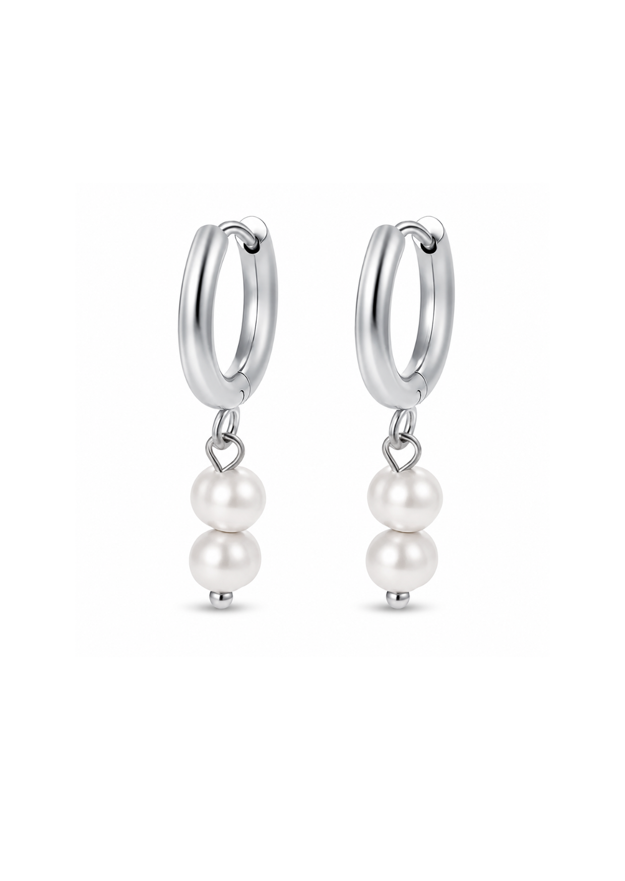 Aretes huggies con dos perlas acero inoxidable 304 Waterproof 💧