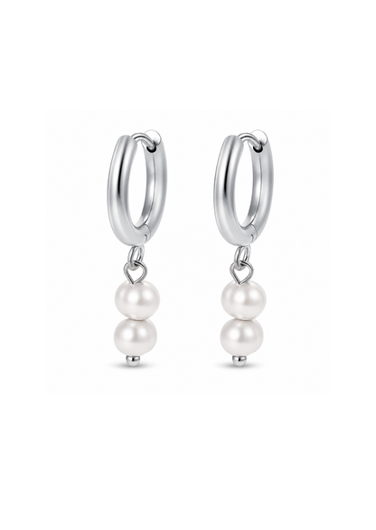 Aretes huggies con dos perlas acero inoxidable 304 Waterproof 💧