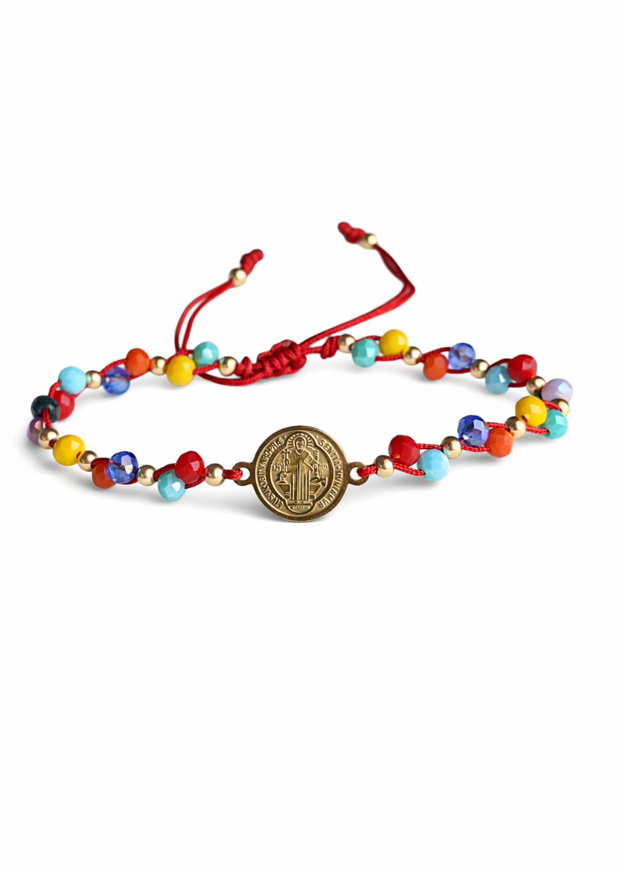 Pulsera ajustable de hilo con medalla de San Benito