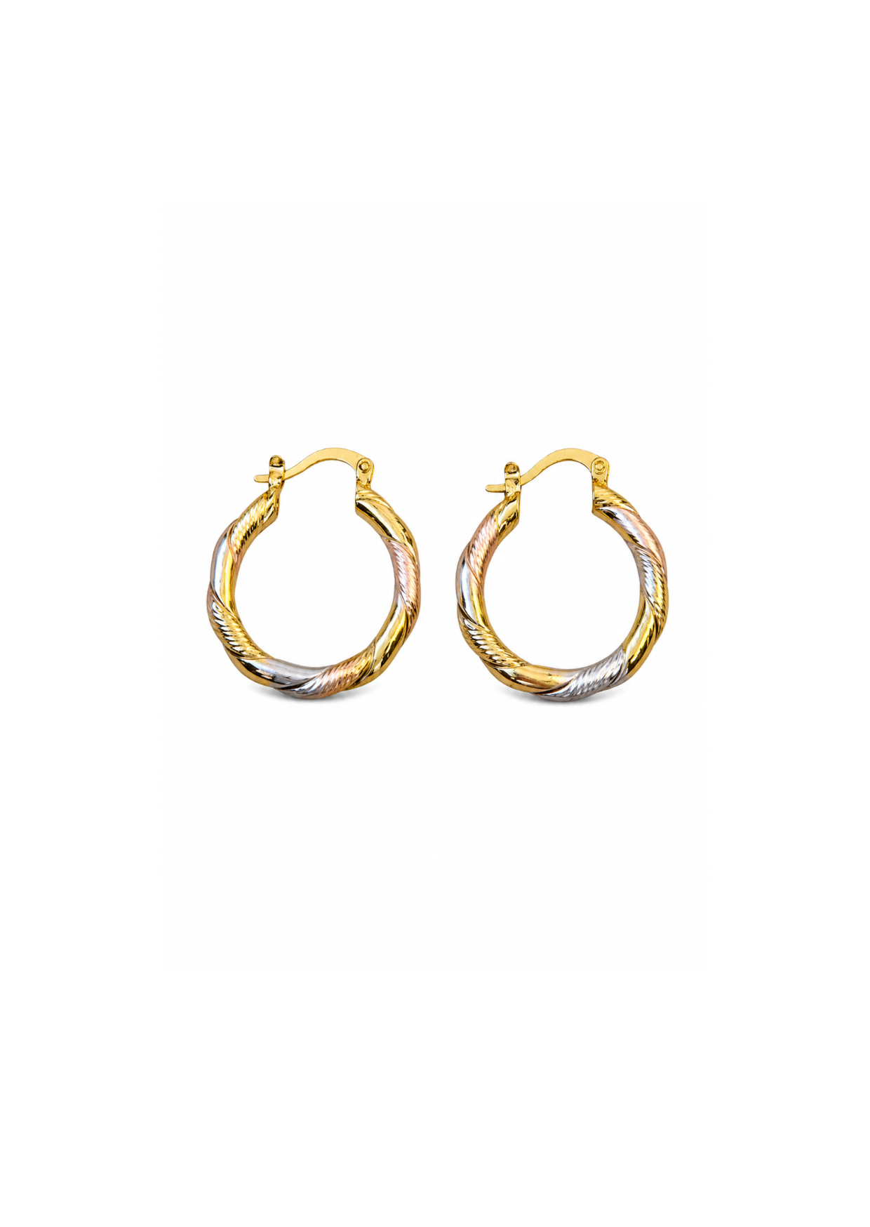 Aretes arracadas trenzada tricolor baño de oro