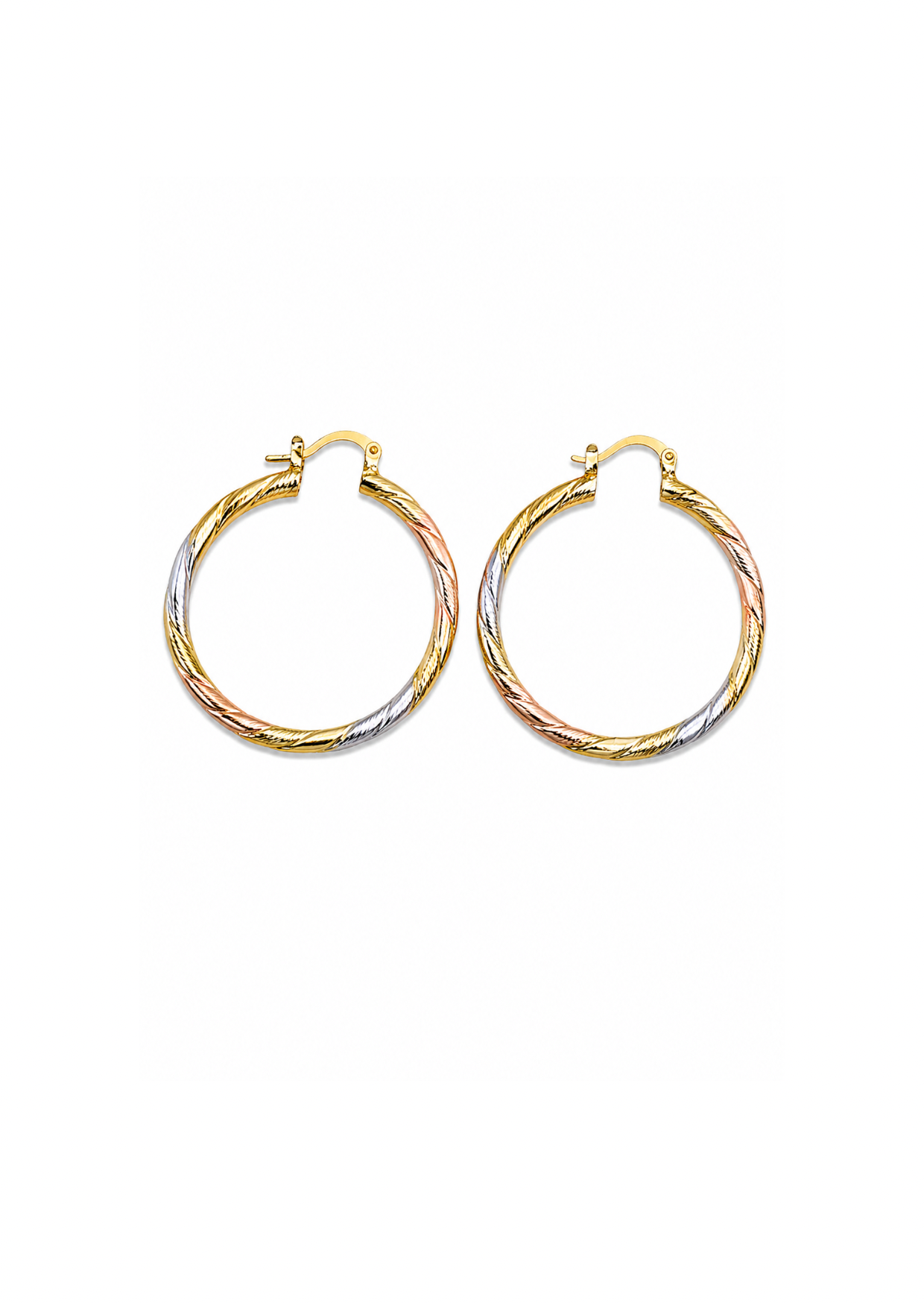 Aretes arracadas trenzada tricolor baño de oro
