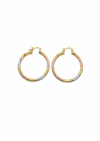 Aretes arracadas trenzada tricolor baño de oro
