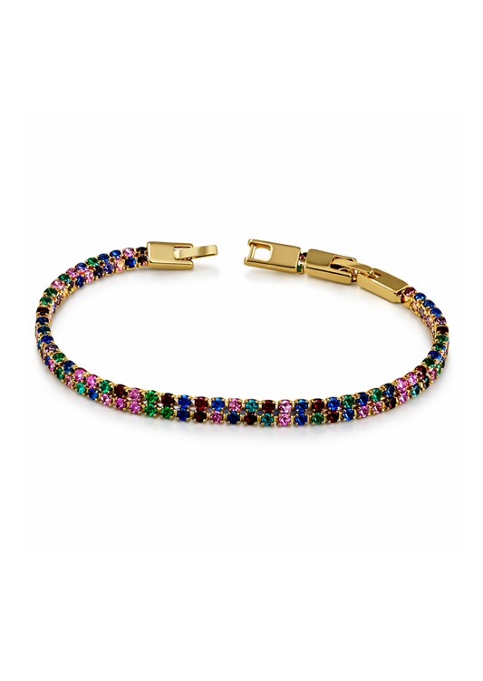 Pulsera tennis multicolor doble fila baño de oro