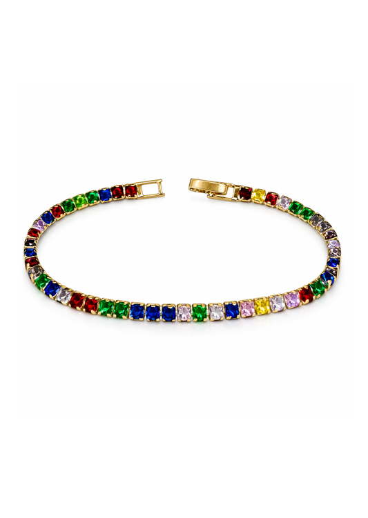 Pulsera tennis multicolor cuadrada baño de oro