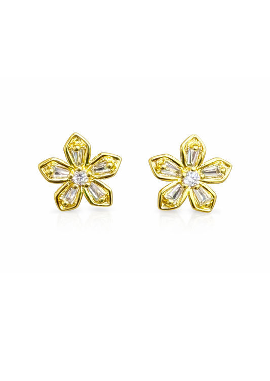 Aretes florales con circón acero inoxidable