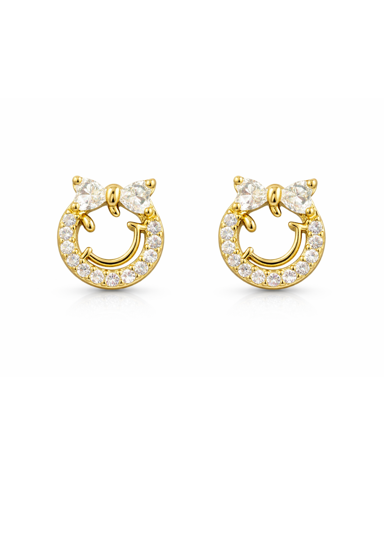 Aretes happy face con moño acero inoxidable