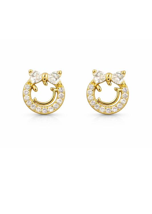 Aretes happy face con moño acero inoxidable