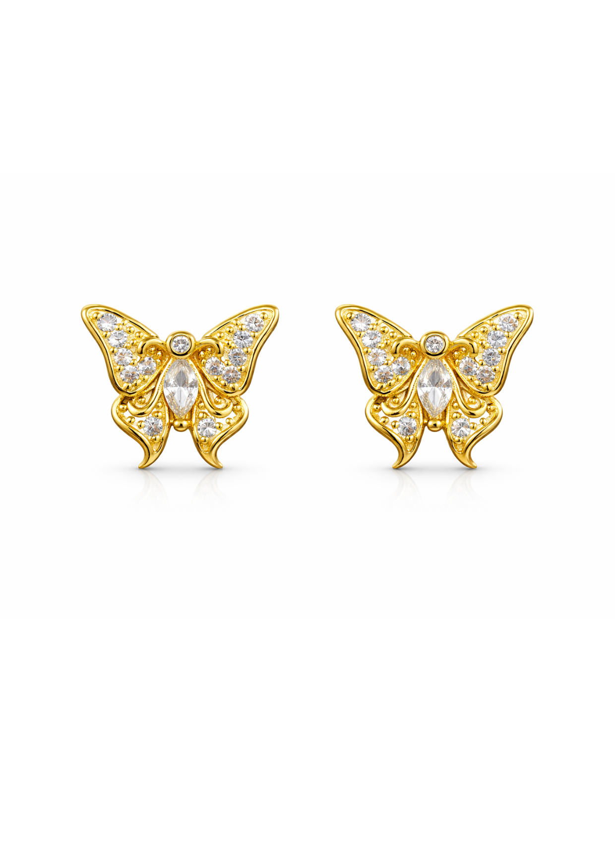 Aretes mariposa con circón acero inoxidable