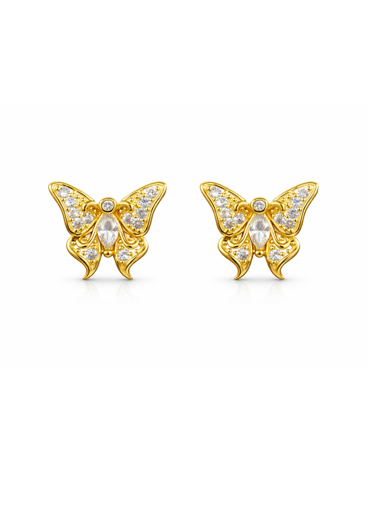 Aretes mariposa con circón acero inoxidable