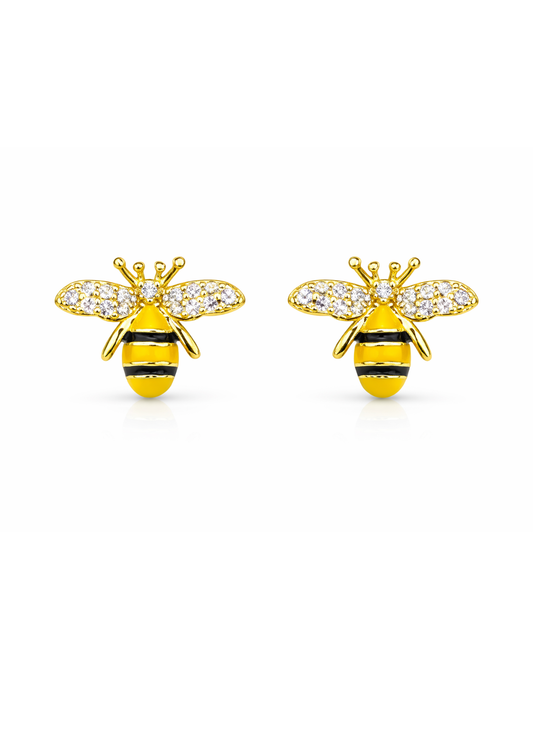 Aretes abeja con circón acero inoxidable