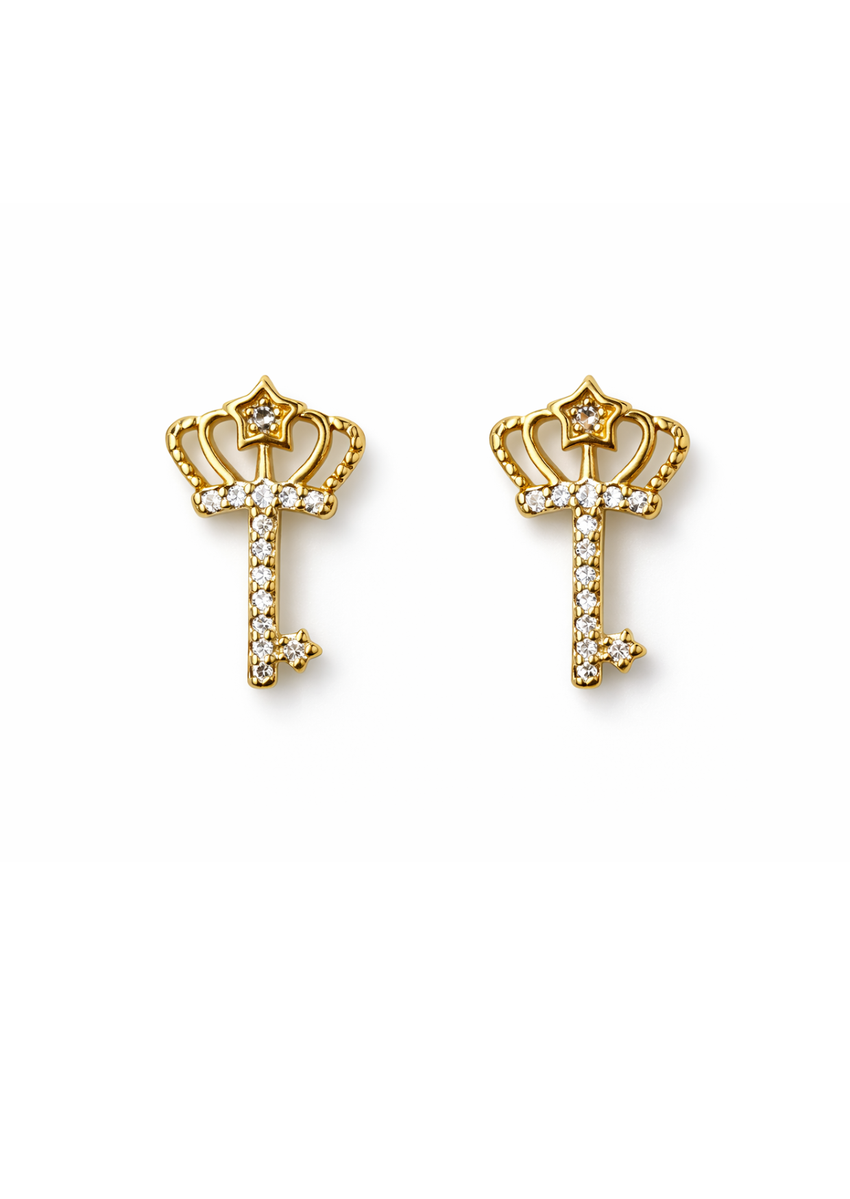 Aretes llaves corazón con zirconias chapa de oro