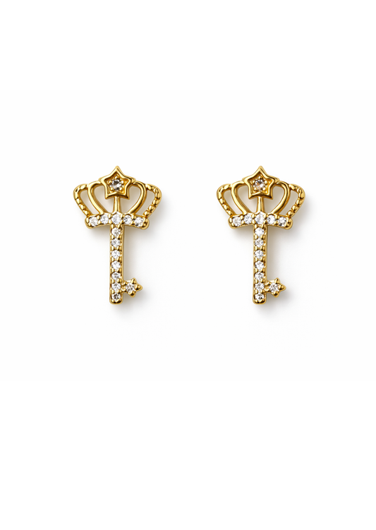 Aretes llaves corazón con zirconias chapa de oro