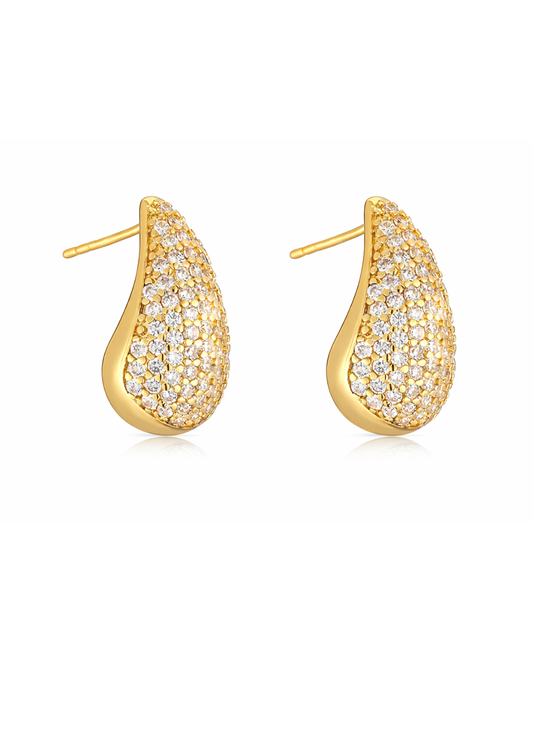 Aretes gotas con zirconias chapa de oro