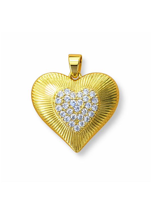 Dije corazón brillante dorado acero inoxidable