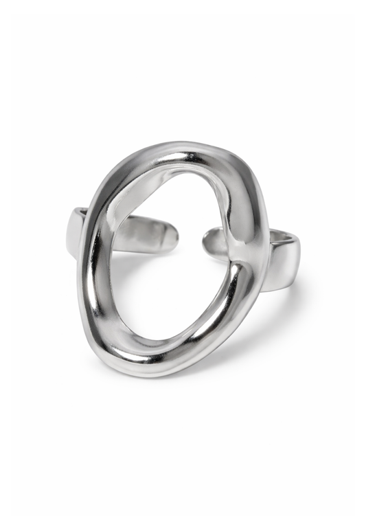 Anillo ovalado plateado acero inoxidable