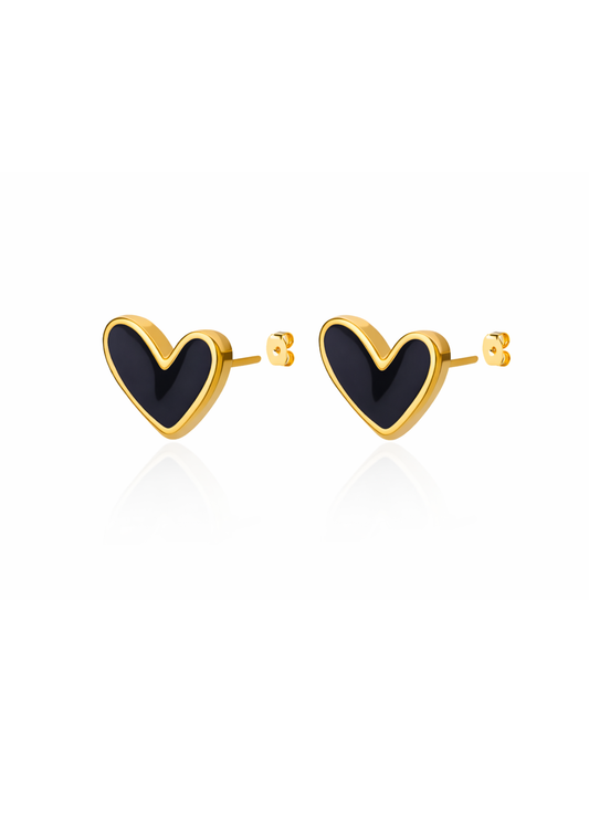 Aretes corazón negro acero inoxidable