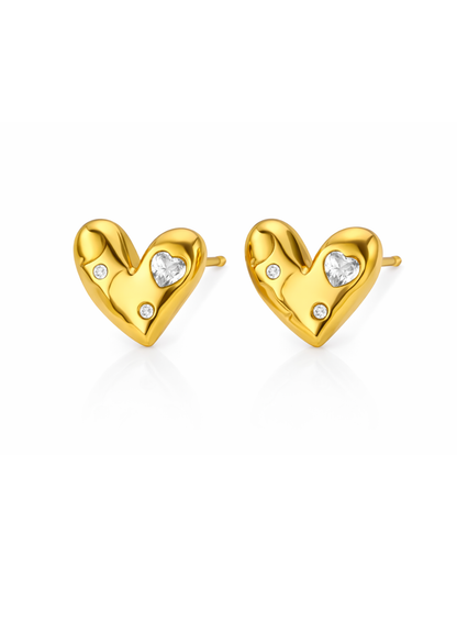 Aretes de corazón con zirconias acero inoxidable