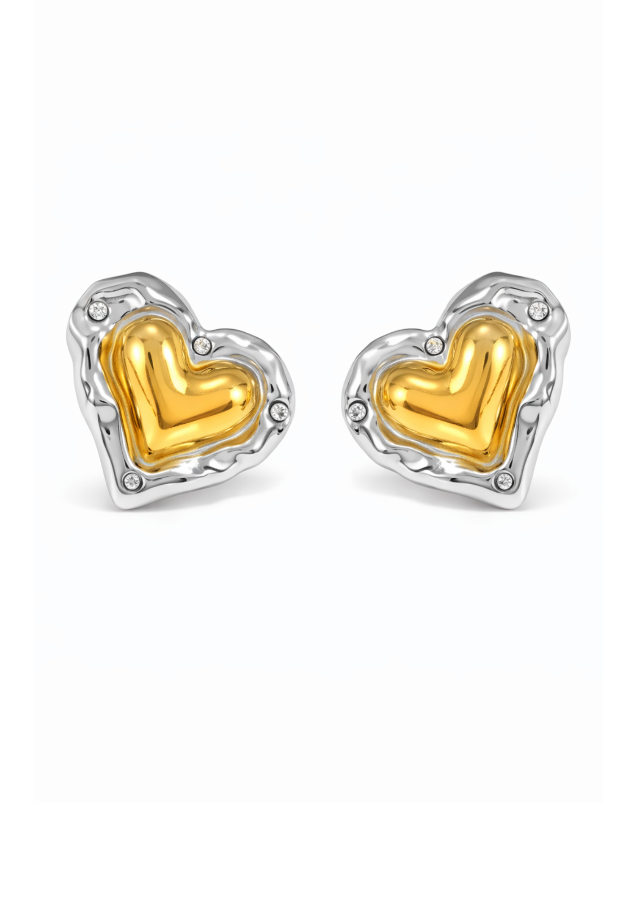 Aretes corazones bicolor acero inoxidable