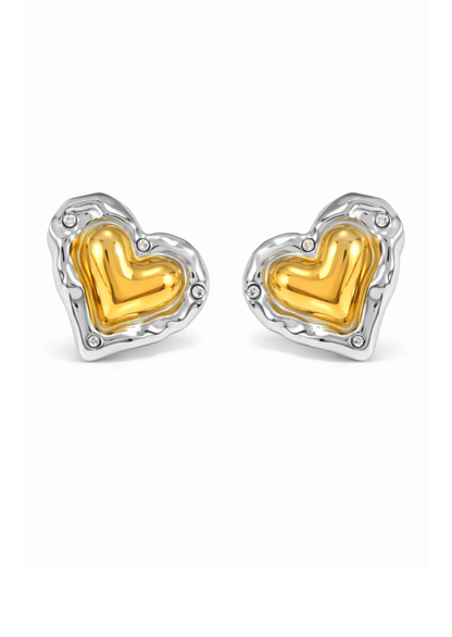 Aretes corazones bicolor acero inoxidable