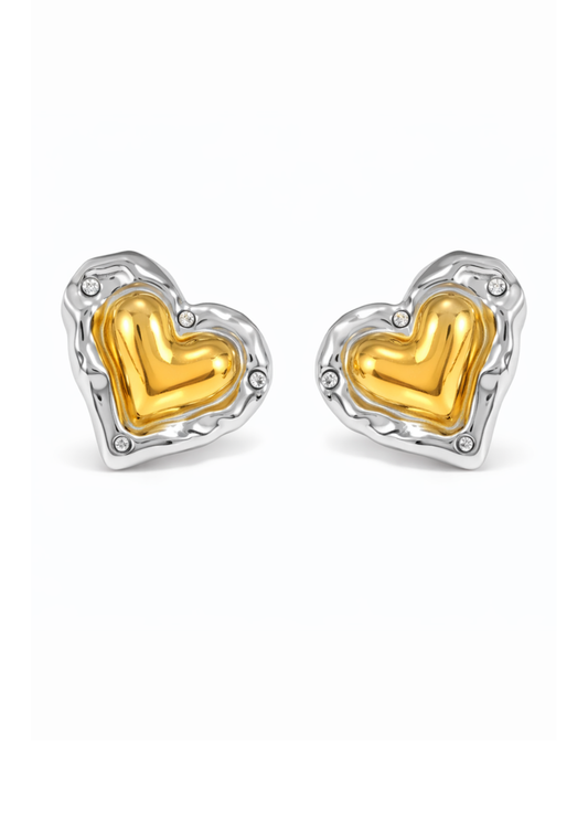 Aretes corazones bicolor acero inoxidable