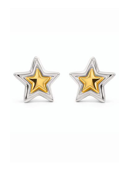 Aretes estrellas bicolor acero inoxidable
