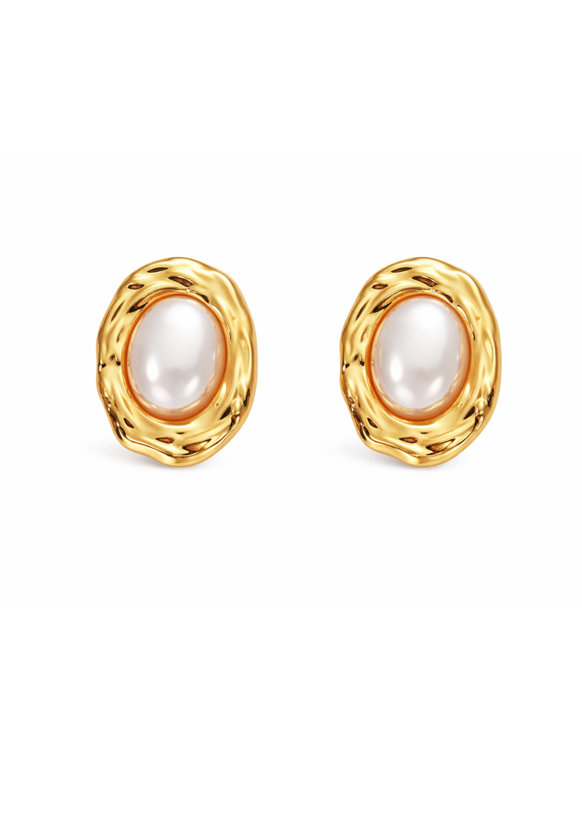 Aretes perla ovalada acero inoxidable