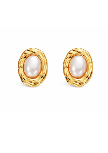 Aretes perla ovalada acero inoxidable